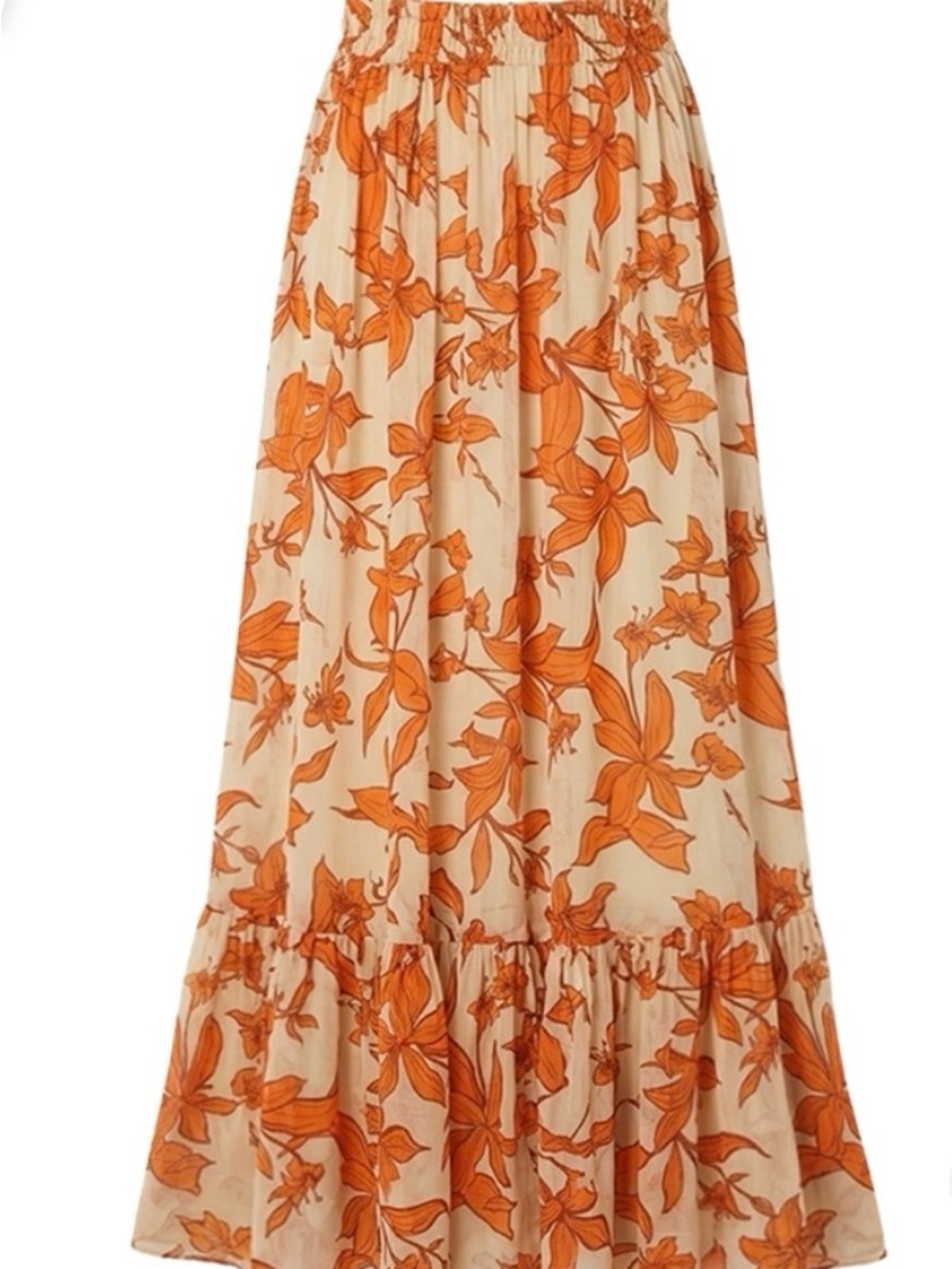 Orange Floral Lace-Trim One-Piece Swimsuit with Maxi Skirt Set - Picture 6 of 6